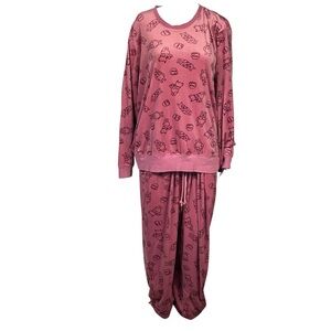 Disney Winnie The Pooh Stretch Velour Pink 2 Piece Pajamas Loungewear Womens XXL